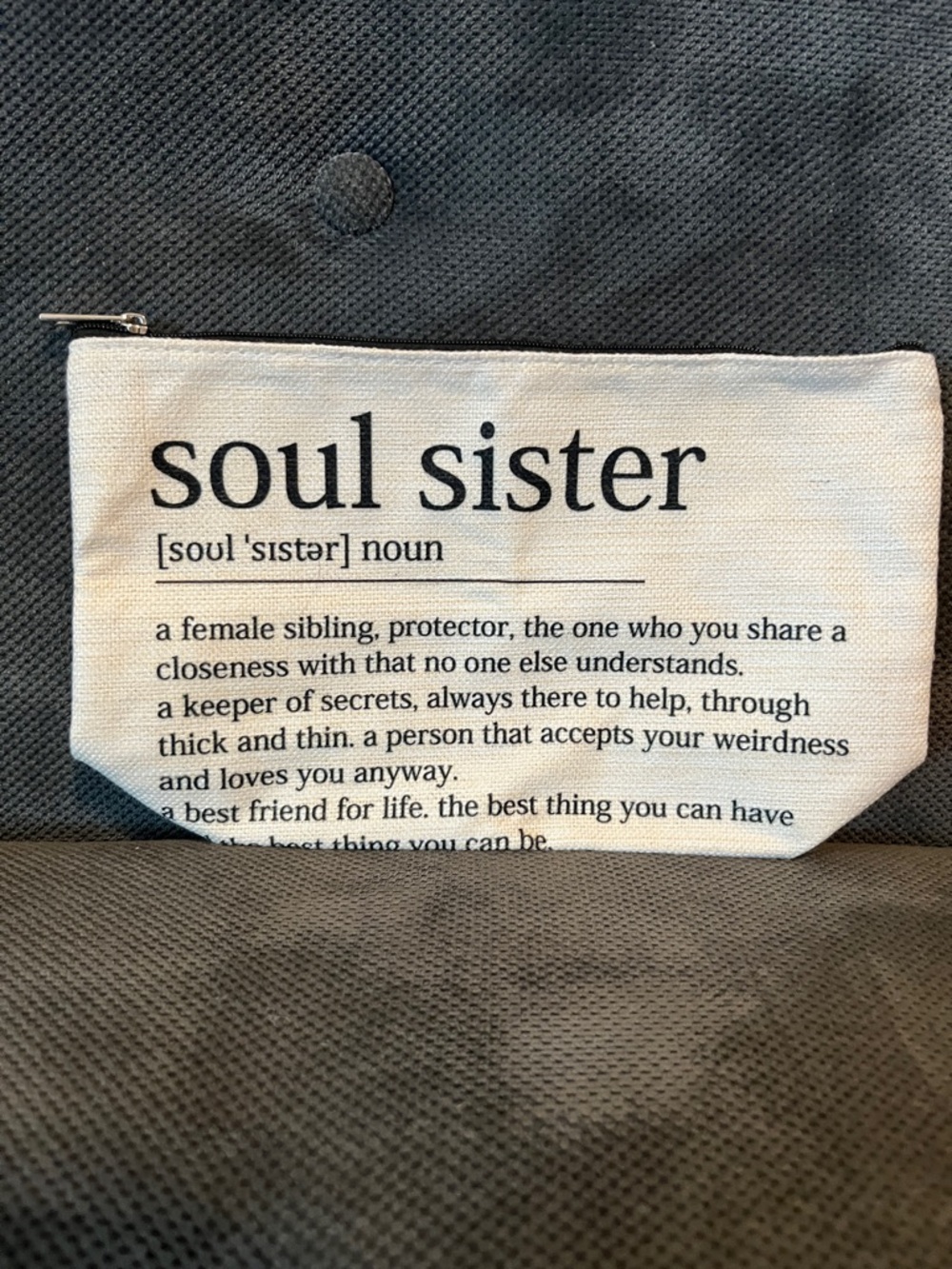 Soul Sister Canvas Zip Pouch - White with Black Text